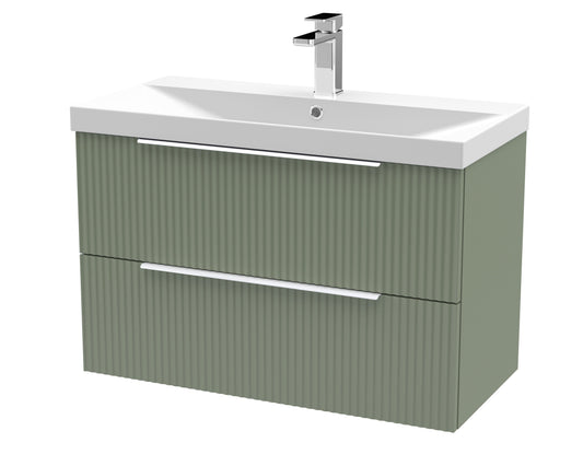 Hudson Reed Fluted 800mm Satin Green Wall Hung 2-Drawer Vanity Unit with Basin
