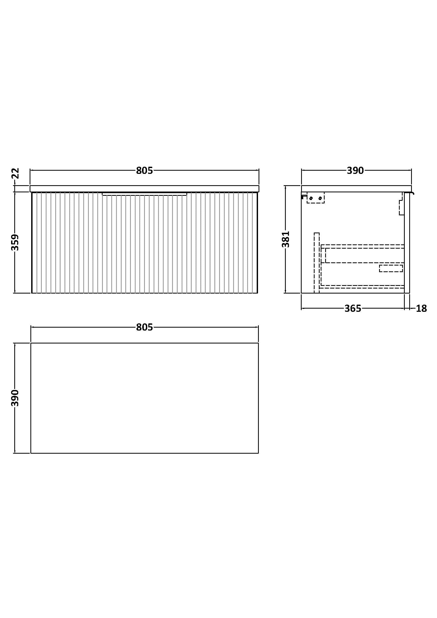 Hudson Reed Fluted 800mm Wall Hung Single Drawer Vanity Unit With Laminate Worktop