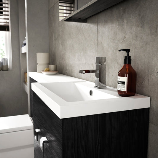 Hudson Reed Fusion 1205mm Charcoal Black Floor Standing 2 Door Vanity Basin Combination Unit With Handles With Overflow