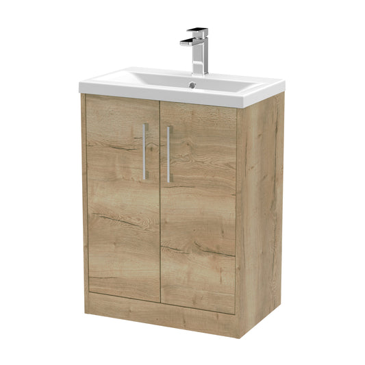 Hudson Reed Juno 600mm Autumn Oak Floor Standing 2-Door Vanity Unit with 1 Tap Hole Basin