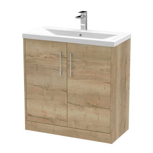 Hudson Reed Juno 800mm Autumn Oak Floor Standing 2-Door Vanity Unit & 1 Tap Hole Basin