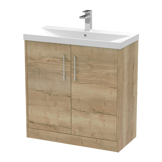 Hudson Reed Juno 800mm Autumn Oak Floor Standing 2-Door Vanity Unit with 1 Tap Hole Basin and Handles