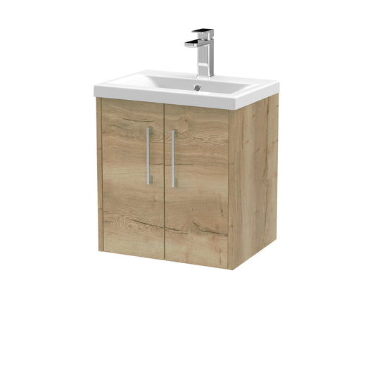 Hudson Reed Juno 500mm Autumn Oak Wall Hung 2-Door Vanity Unit with 1 Tap Hole Basin