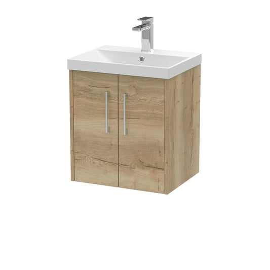 Hudson Reed Juno 500mm Autumn Oak Wall Hung 2-Door Vanity Unit With Thin-Edge 1 Tap Hole Basin