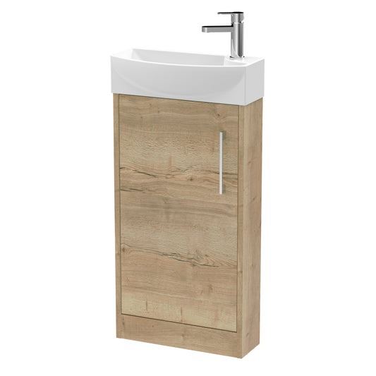Hudson Reed Juno Compact 450mm Autumn Oak Floor Standing Single Door Unit with 1 Tap Hole Basin Left Hand