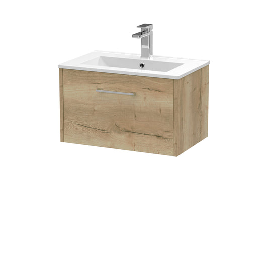 Hudson Reed Juno 600mm Autumn Oak Wall Hung Single Drawer Vanity Unit With 1 Tap Hole Basin