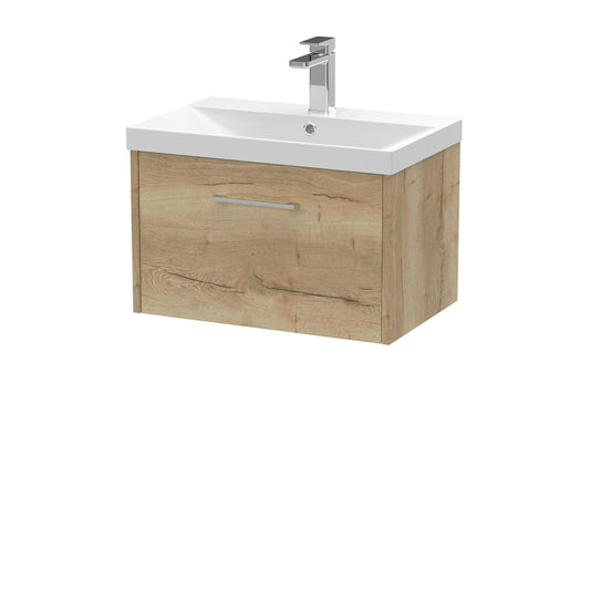 Hudson Reed Juno 600mm Autumn Oak Wall Hung Single Drawer Vanity Unit With Thin-Edge 1 Tap Hole Basin