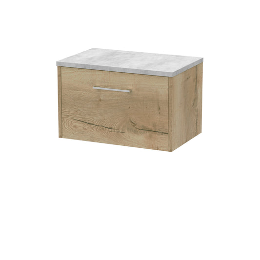 Hudson Reed Juno 600mm Autumn Oak Wall Hung Single Drawer Vanity Unit With Laminate Top