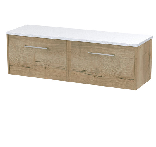 Hudson Reed Juno 1200mm Wall Hung Autumn Oak 2-Drawer Vanity Unit With Laminate Worktop
