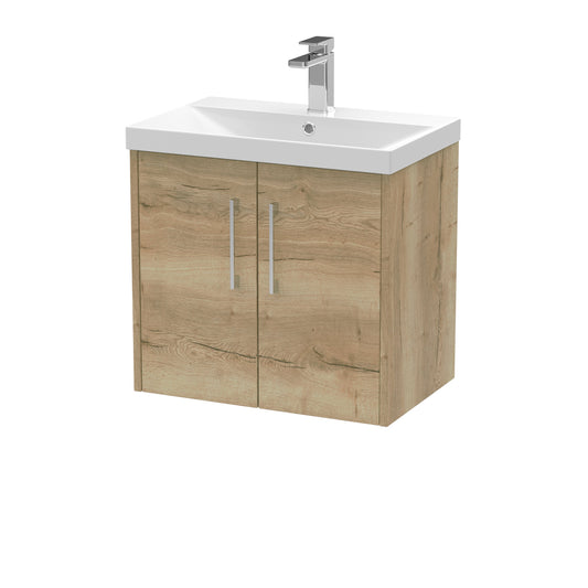Hudson Reed Juno 600mm Wall Hung 2-Door Autumn Oak Vanity Unit with 1 Tap Hole Basin