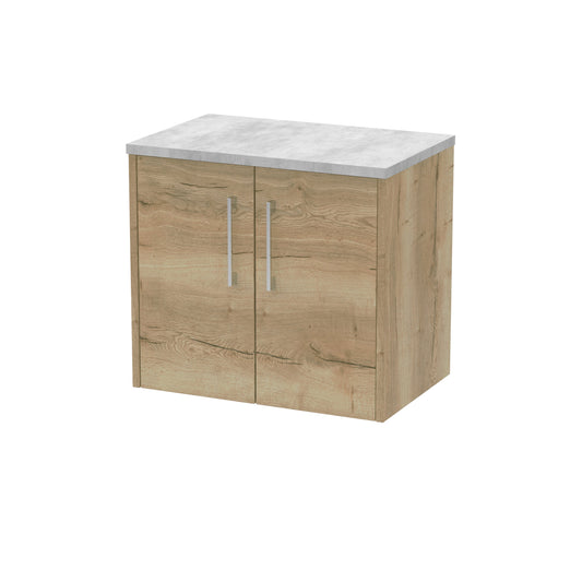 Hudson Reed Juno 600mm Autumn Oak Wall Hung 2-Door Vanity Unit With Laminate Top