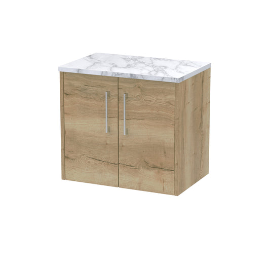 Hudson Reed Juno 600mm Autumn Oak Wall Hung 2-Door Vanity Unit With Laminate Worktop