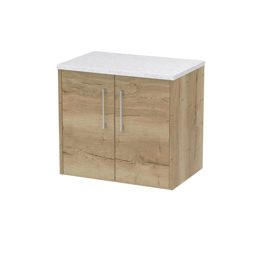 Hudson Reed Juno 600mm Autumn Oak Wall Hung 2-Door Vanity Unit With Laminate Worktop