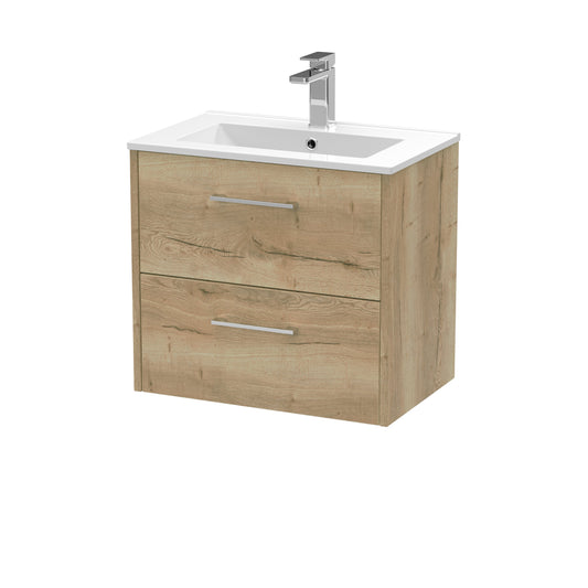 Hudson Reed Juno 600mm Autumn Oak Wall Hung 2-Drawer Vanity Unit with 1 Tap Hole Basin