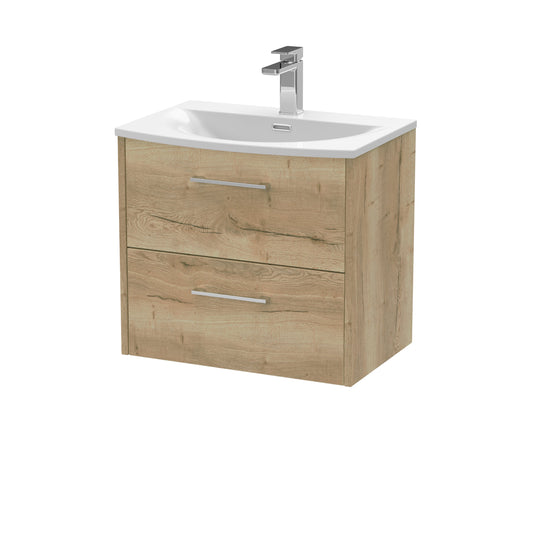 Hudson Reed Juno 600mm Autumn Oak Wall Hung 2-Drawer Vanity Unit with Curved 1 Tap Hole Basin