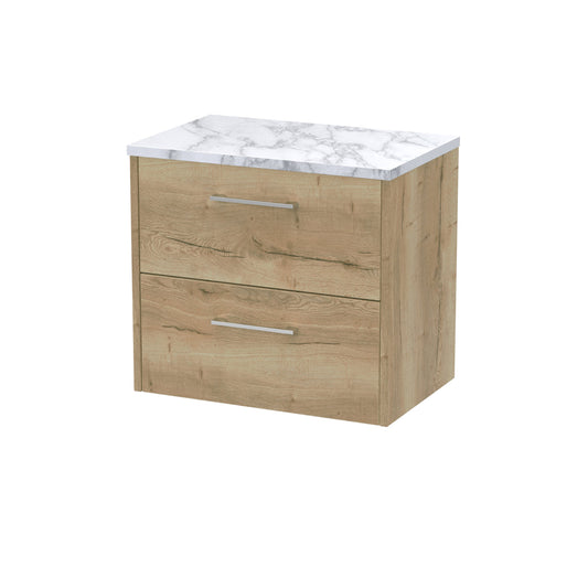 Hudson Reed Juno 600mm Autumn Oak Wall Hung 2-Drawer Vanity Unit With Laminate Worktop & Handles