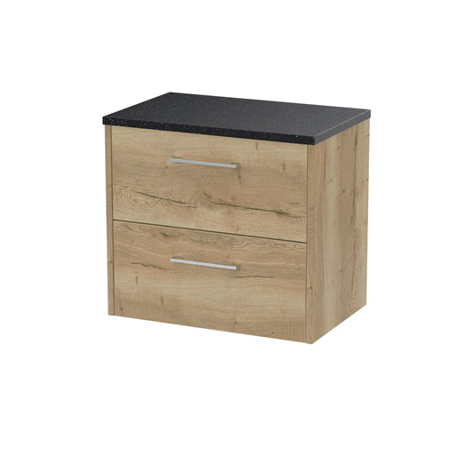Hudson Reed Juno 600mm Autumn Oak Wall Hung 2-Drawer Vanity Unit With Laminate Top