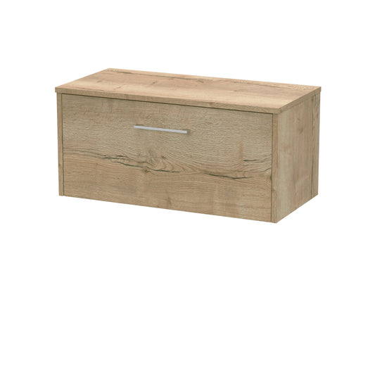 Hudson Reed Juno 800mm Autumn Oak Wall Hung Single Drawer Vanity Unit With Worktop