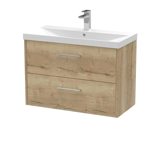 Hudson Reed Juno 800mm Autumn Oak Wall Hung 2-Drawer Vanity Unit With Thin-Edge 1 Tap Hole Basin