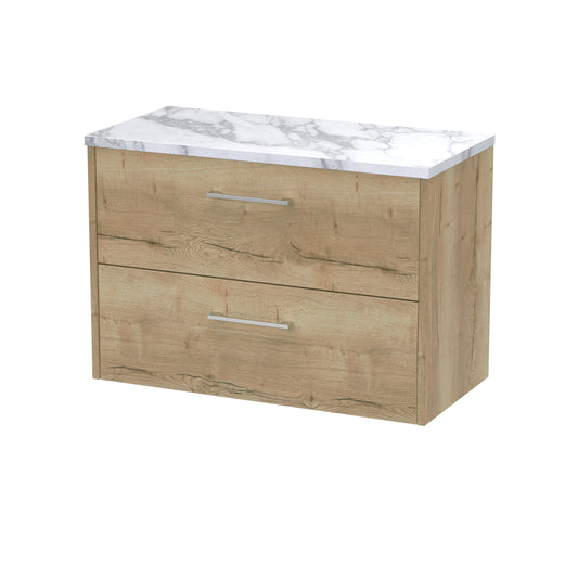 Hudson Reed Juno 800mm Autumn Oak Wall Hung 2-Drawer Vanity Unit With Laminate Worktop