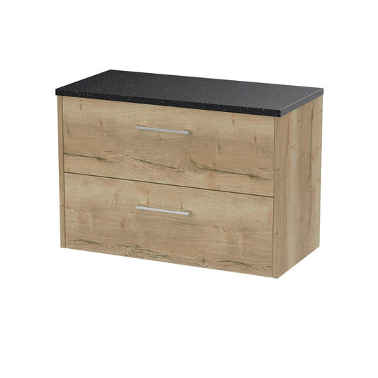 Hudson Reed Juno 800mm Wall Hung Autumn Oak 2-Drawer Vanity Unit With Soft Close Drawers With Laminate Worktop