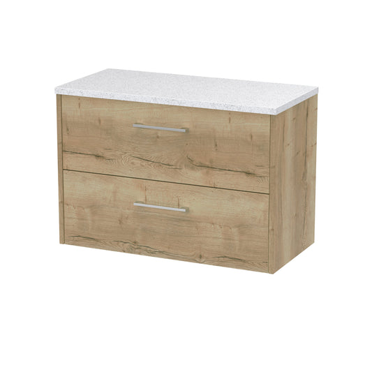 Hudson Reed Juno 800mm Autumn Oak Wall Hung 2-Drawer Vanity Unit With Laminate Worktop