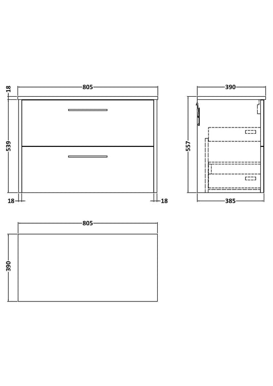 Hudson Reed Juno 800mm Autumn Oak Wall Hung 2-Drawer Vanity Unit With Worktop