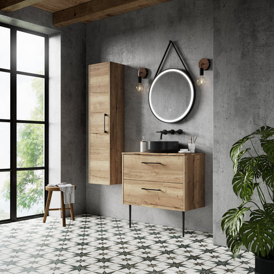 Hudson Reed Juno 800mm Autumn Oak Wall Hung 2-Drawer Vanity Unit With Worktop