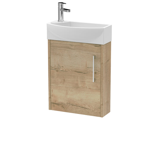 Hudson Reed Juno Compact 440mm Wall Hung Single Door Vanity Unit and Basin With Soft Close Door 1 Tap Hole Right Hand