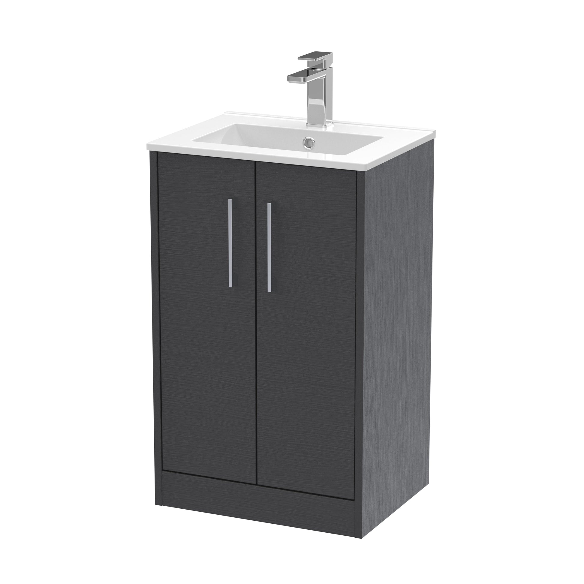 Hudson Reed Juno 500mm Floor Standing Graphite Grey Woodgrain Vanity & 1 Tap Hole Basin