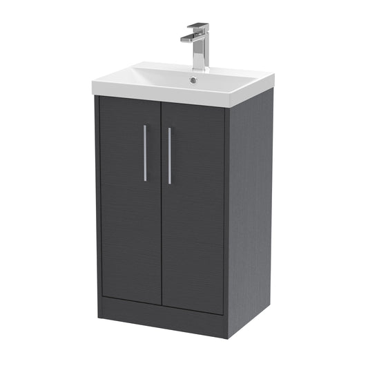 Hudson Reed Juno 500mm Floor Standing Graphite Grey Woodgrain 2-Door Vanity Unit with 1 Tap Hole Basin