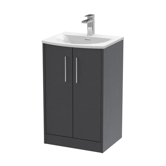 Hudson Reed Juno 510mm Graphite Grey Woodgrain Floor Standing 2-Door Vanity Unit with 1 Tap Hole Basin