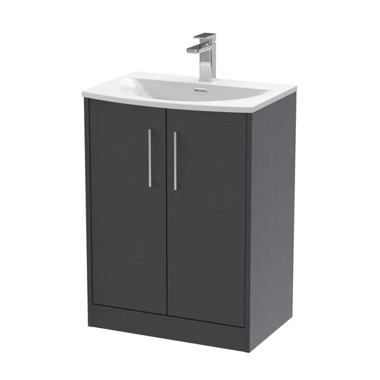 Hudson Reed Juno 600mm Graphite Grey Woodgrain Floor Standing 2-Door Vanity Unit & Basin
