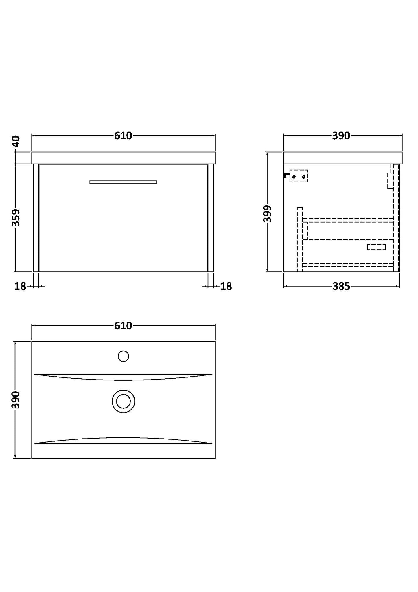 Hudson Reed Juno 600mm Graphite Grey Wall Hung Vanity Unit with Single Drawer & 1 Tap Hole Basin