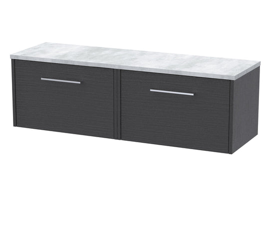 Hudson Reed Juno 1200mm Wall Hung 2-Drawer Vanity Unit Including Laminate Worktop, With Handles