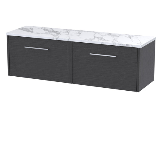 Hudson Reed Juno 1200mm Graphite Grey Woodgrain Wall Hung 2-Drawer Vanity Unit With Laminate Worktop