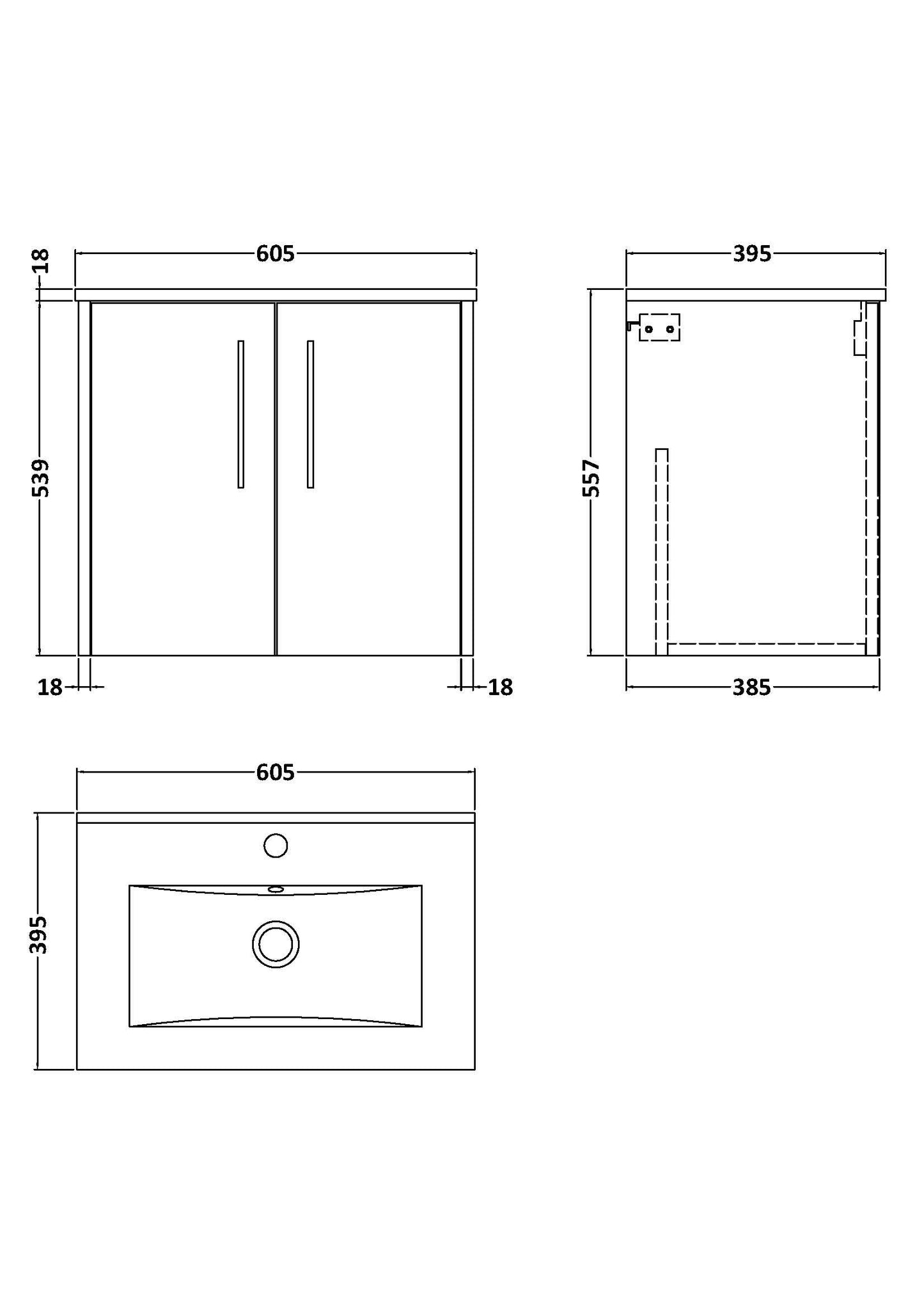Hudson Reed Juno 600mm Wall Hung Graphite Grey Woodgrain 2-Door Vanity Unit With 1 Tap Hole Basin