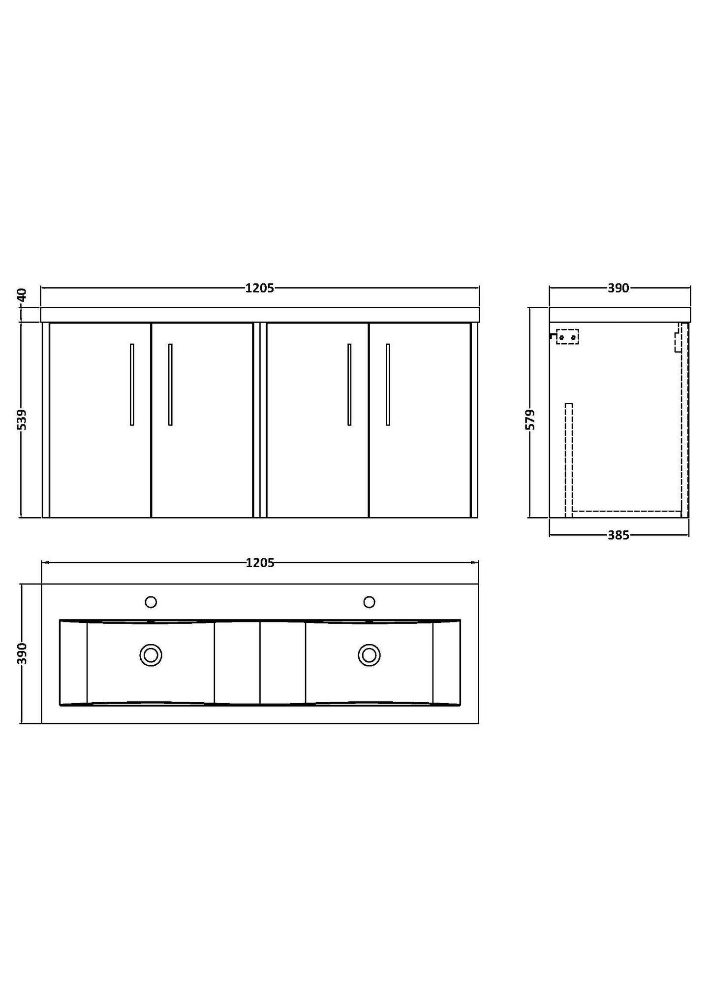 Hudson Reed Juno 1205mm Graphite Grey Wall Hung 4-Door Vanity Unit & Double Basin with Soft Close Doors