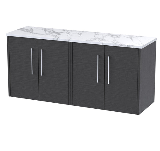 Hudson Reed Juno 1200mm Graphite Grey Woodgrain 2-Door Wall Hung Vanity Unit With Laminate Worktop & Handles