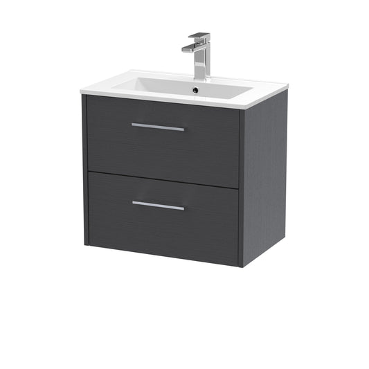 Hudson Reed Juno 600mm Wall Hung Graphite Grey 2-Drawer Vanity Unit with 1 Tap Hole Basin