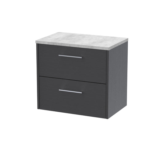 Hudson Reed Juno 600mm Graphite Grey Woodgrain Wall Hung 2-Drawer Vanity Unit With Laminate Top