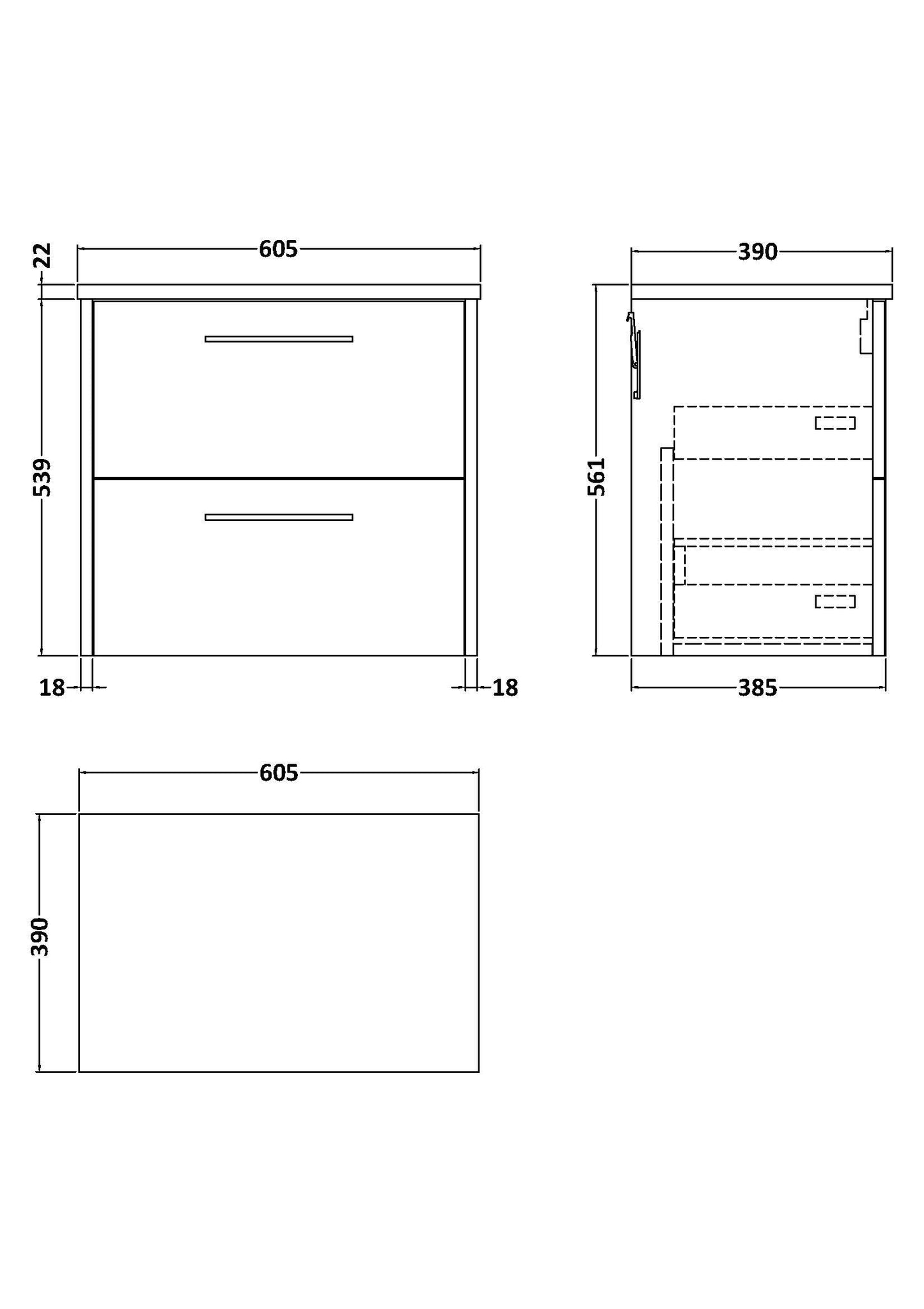 Hudson Reed Juno 600mm Graphite Grey Woodgrain Wall Hung 2-Drawer Vanity Unit With Laminate Top