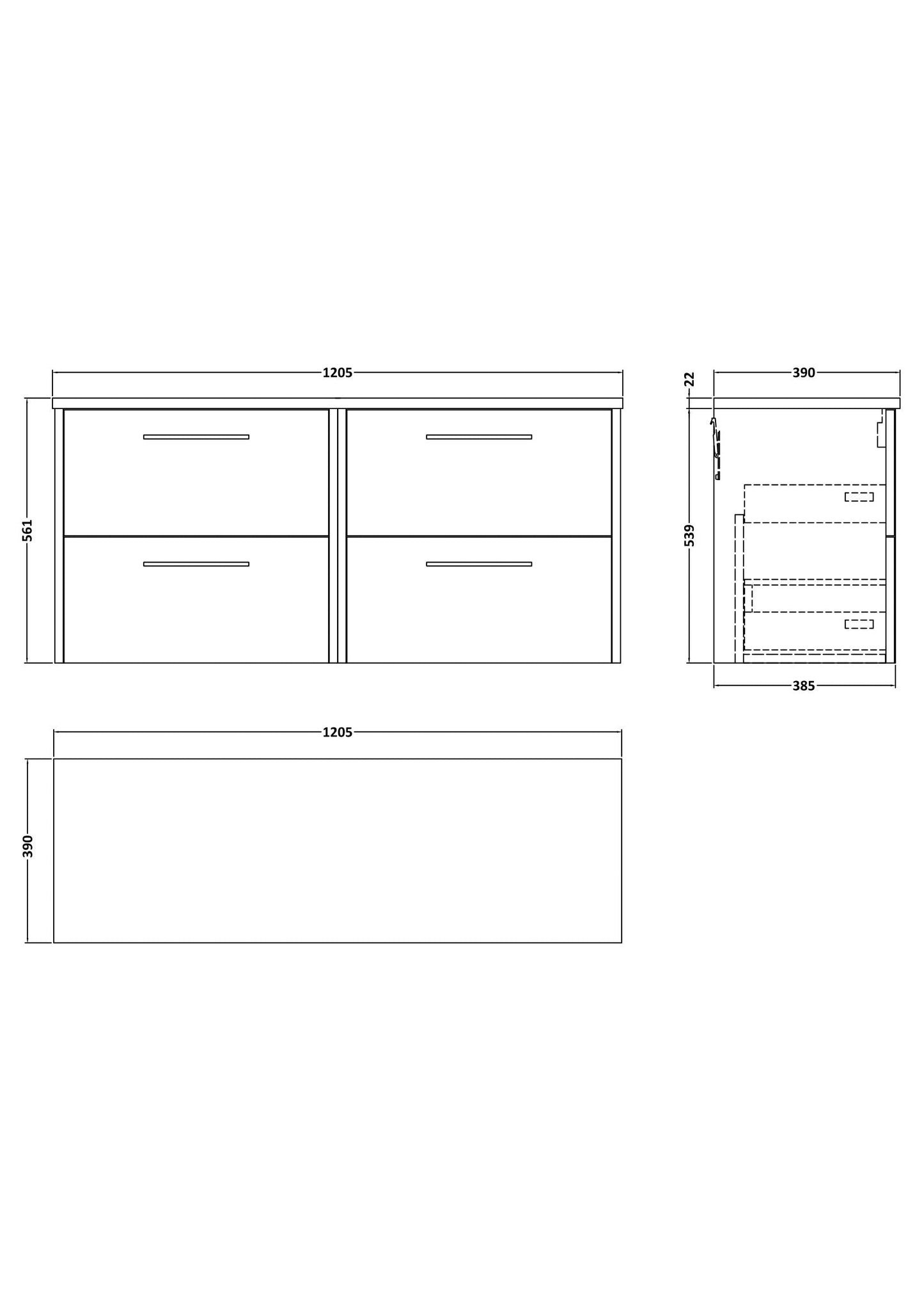 Hudson Reed Juno 1200mm Graphite Grey Woodgrain Wall Hung 4-Drawer Vanity Unit With Laminate Worktop & Handles