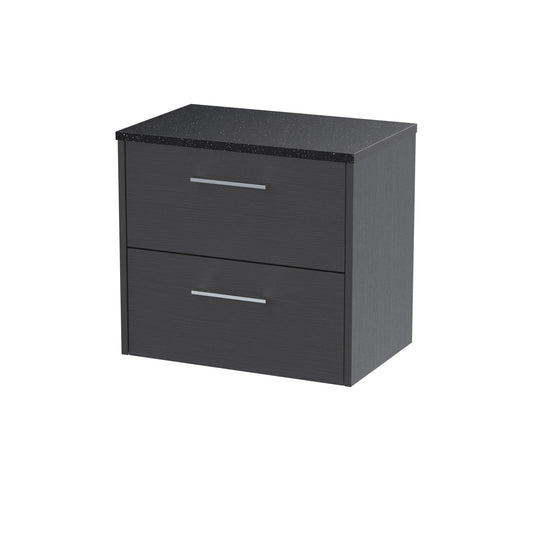 Hudson Reed Juno 600mm Graphite Grey Wall Hung 2-Drawer Soft Close Vanity Unit With Laminate Top