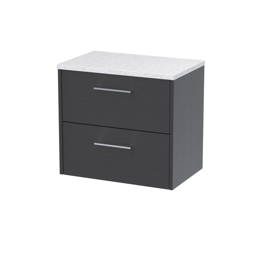 Hudson Reed Juno 600mm Graphite Grey Wall Hung 2-Drawer Vanity Unit With Laminate Top & Soft Close Drawers