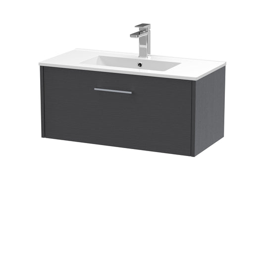 Hudson Reed Juno 800mm Wall Hung Graphite Grey Vanity Unit & 1 Tap Hole Basin