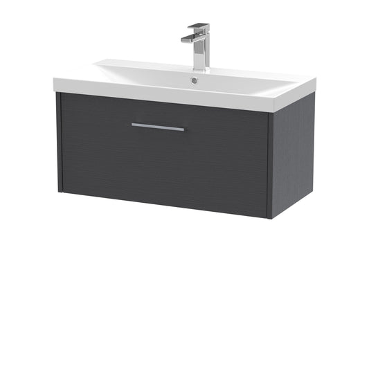 Hudson Reed Juno 800mm Wall Hung Graphite Grey Single Drawer Vanity Unit With 1 Tap Hole Basin