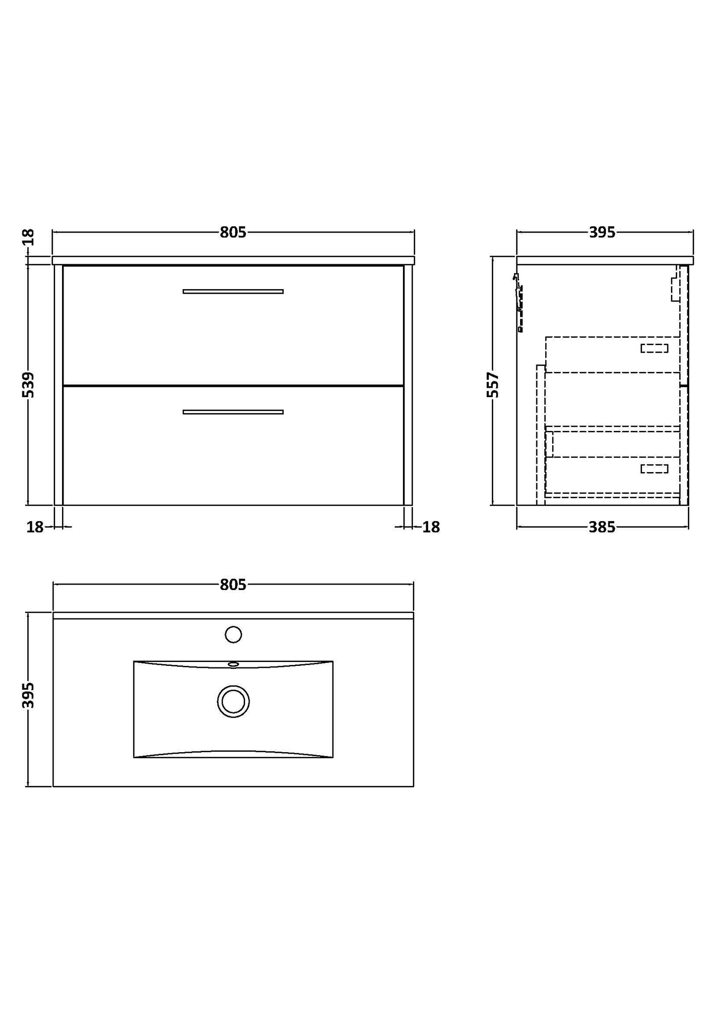 Hudson Reed Juno 800mm Graphite Grey 2-Drawer Wall Hung Vanity Unit with 1 Tap Hole Basin