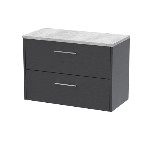 Hudson Reed Juno 800mm Graphite Grey Wall Hung Soft-Close 2-Drawer Vanity Unit With Laminate Top