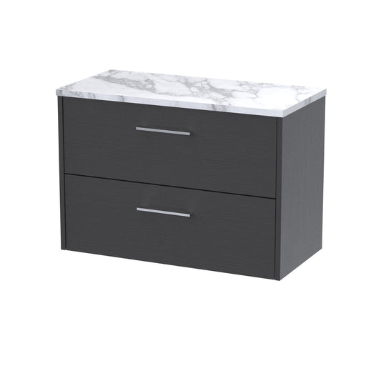 Hudson Reed Juno 800mm Wall Hung 2-Drawer Vanity Unit With Laminate Worktop and Handles